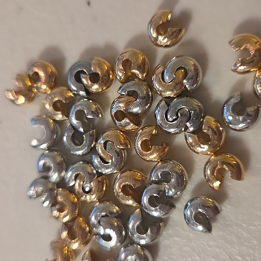 Gold and Silver Crimp Bead Covers.  Large, 40 Each Golden and Silvertone - 80